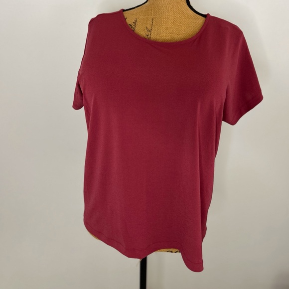 Banana Republic EUC cranberry short sleeve sexy knot back blouse sz L scoop neck - Picture 2 of 5